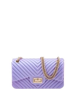 V Quilted Pattern Jelly Crossbody Bag 7042PP PURPLE